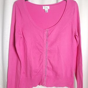 Lilly Pulitzer Women S Pink Cotton Blend Crew Neck Barbie Button Up Cardigan